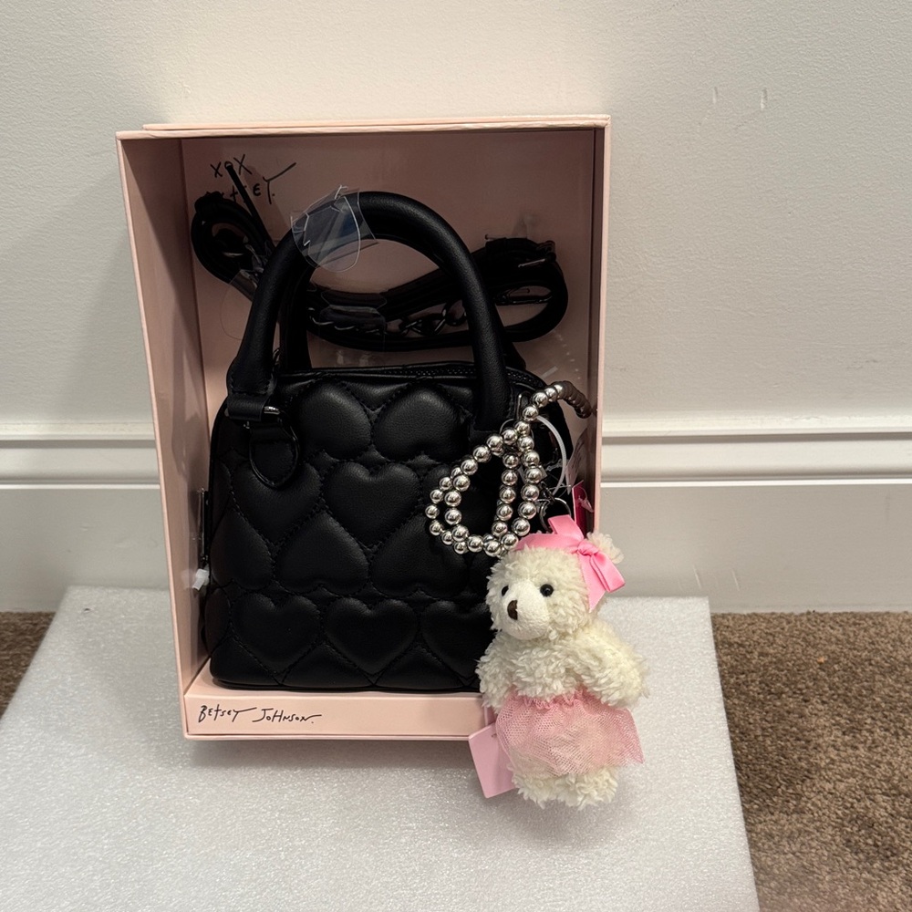 Betsey Johnson Black Crossbody Bag with Teddy Charm